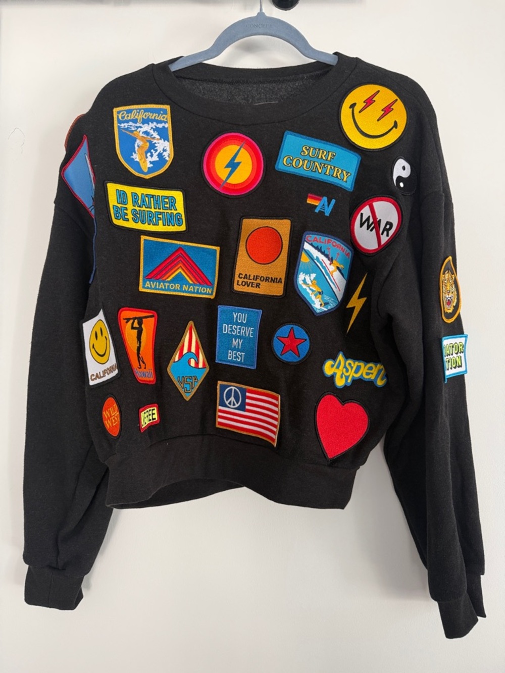 Aviator Nation VINTAGE PATCH RELAXED CREW SWEATSHIRT - BLACK XS NWT - Picture 7 of 9